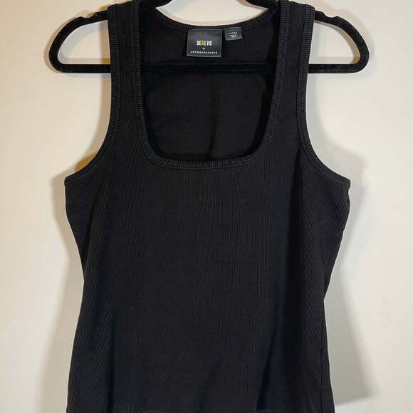 Anthropologie MAEVE Women Rib Tank Size L Black Square Neck Casual Summer - Picture 1 of 5